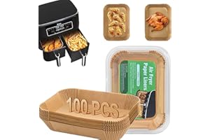 SAEIV Air Fryer Baking Paper 100 pcs, 22x14 cm Papier de cuisson, Anti-adhérent, imperméable à l'huile, papier de cuisson jetable, avec Ninja AF300EU et autres friteuses à air chaud Dual Zone