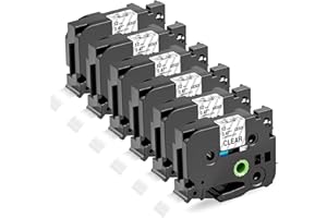 6x Compatible Cinta Tze-131 Tz-131 Clear Reemplazo para Brother 12mm x 8m Negro sobre Transparent Laminado Cinta de Etiquetas para PT-D210VP H101C 1010 P750W E100 H100P 1000 D450 D600VP H105，Wonfoucs