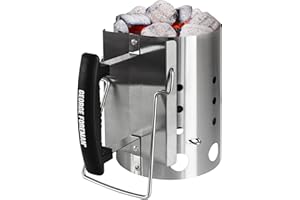 George Foreman Quick-Fire Compact Chimney BBQ Starter, 14cm Diameter, Portable Barbecue, Coal Burner, Lightweight and Durable in Stainless Steel with Two Safety Handles, GFCMS14