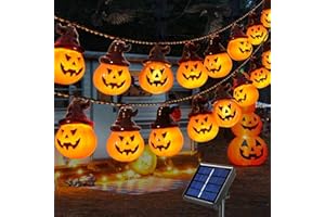 Abkshine Solar Halloween Pumpkin Lights for Outdoor Decorations,Spooky Pumpkin String Lights for Outside Yard Decoration,Porch Camper Party Door Window Halloween Tree Decor