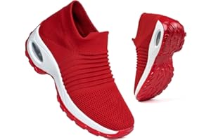 ANYRAIN Womens Slip On Walking Shoes - Breathable Mesh Sock Sneakers Athletic Road Running Trainers Air Cushion Platform Wedge Shoes
