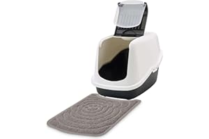 PETGARD Caja de arena para gatos Nestor blanco y negro con alfombrilla grande
