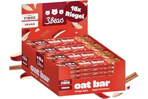 ‎3BEARS 3Bears Oat Bar – Müsliriegel Zimtiger Apfel (16×45g) – Vegan, ballaststoffreich, ohne Industriezucker & palmölfrei – Hafer-Apfel-Zimt-Riegel im handlichen Format für unterwegs, Büro & Sport