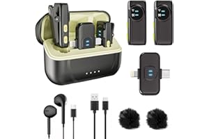 HZBWCO A5-Pro Kabelloses Lavalier-Mikrofon für iPhone, iPad, Android, Mini-Ansteckmikrofon mit Rauschunterdrückung, 100 m Reichweite,40 Std. Akku,Mikrofon für Video,YouTube-Schwarz (2 TX + 1 RX + Ladekoffer)