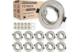 Allesgute 10x Modern GU10 Downlights for Ceilings 360° Tilt Swivel Recessed Ceiling Lights Metal Frame Round Brushed Chrome Spot Lights Fitting, Cut-Out Hole: 68-85mm, No Bulbs