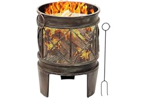 AMAGABELI GARDEN HOME Amagabeli Braciere da Giardino 58 x 42 cm Braciere da Esterno con Spark Screen e Attizzatoio Bracieri Color Bronzo Multifunzionale per Riscaldamento Braciere