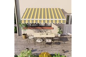 Green Bay 4 x 3m DIY Patio Retractable Manual Awning Garden Sun Shade Canopy Gazebo Yellow-Stripe with Fittings and Crank Handle