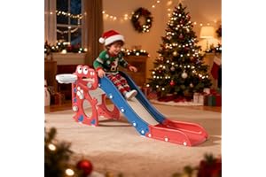 Krovtoy Toddler slide, small dinosaur single slide with ball frame, ring, baby slide suitable for 1-3 years old children (Dinosaur- red blue)