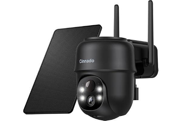 Cinnado Camera Surveillance WiFi Exterieure sans Fil - 2K Camera Exterieur sans Fil avec Panneau Solaire, 360° PTZ, Alerte Instantanée PIR, Vision Nocturne Couleur, Audio Bidirectionnel, B6 (Noire)