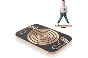 Hoyiyobi Balance Board in legno per bambini e adulti con 2 palle, tavola di bilanciamento con labirinto integrato per giochi interattivi,Tavoletta Propriocettiva 44.5x30cm (17.5x11.8in)