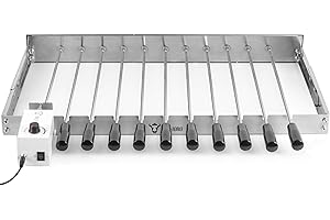 BBQ-Toro zestaw do szaszłyków, stal nierdzewna, 11 szpikulców i silnik, regulowany rozmiar (szer.) 70 x (głęb.) 26 – 40 cm, z wtyczką i kablem USB, mangał do szaszłyków (silnik z przodu po lewej)