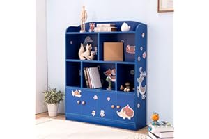 Emall Life Estantería y Almacenamiento para niños, Organizador de Libros y Juguetes, estantería para niños y niñas 98 * 24 * 119.5cm (Azul)