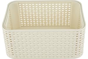 CURVER Panier de Rangement Style 6L - Aspect Rotin Texturé - Pour Chambre, Salon, Salle de Bain, Buanderie -28,5x19,4x13 cm - Ivoire - 70% Recyclé