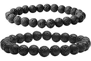 Miunpri 2pcs Bracelets en Pierre Volcanique,Bracelet Pierre de Lave Yoga Bracelet, Bracelet Pierre Naturelle Réglable pour Hommes et Femmes, à Offrir Famille et Amis