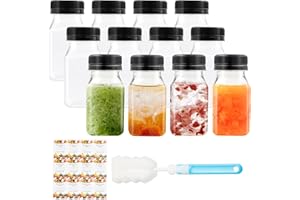 MOOSHY 12 Pack Small Bottles 4oz/120ml Plastic Mini Juice Bottles Empty Ginger Shot Bottles Mini Bottles with Lid Small Juice Bottles with Brush Reusable Mini Plastic Bottles for Milk Smoothie Water Juice
