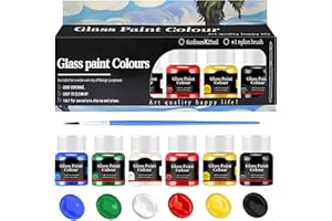 Allony Peinture sur Verre, Peinture Vitrail, peinture sur Verre Sans Cuisson pure et Lumineuse, Pâte Délicate, Idéale pour Peindre des Tasses, des Vases et des Verres - 6 x 25 ml