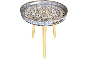 Simmer Stone Indoor Side Tables with 3 Removable Wooden Legs, Versatile Tray Table, Perfect for Round Coffee Table, Tea and Relaxing Moments, 45cm (Blue Flower)