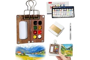 Odipie Tobios Kit D'Aquarelle Miniature, Mini Kit Aquarelle, kit Aquarelle Voyage, Grilles en Bois avec Clip en MéTal, Cadeau pour Peintres, Artistes Et éTudiants (8 Couleurs de Bois)