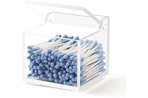 WORHE Acrylic Premium Cotton Bud Holder with Lid Bud Dispenser, Cotton Swab and Pad Holder Container Storage Box, Stick Stand Storage Box, Keep your Cotton Swabs Neat and Tidy-DP011