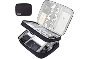 LUOGE Bolsa de Viaje Cable Organizador, Bolsa de Almacenamiento de Accesorios Electrónicos de Doble Capa, Bolsa Universal de Viaje para Cables USB, Cargadorratón Disco Duro Bolsillo Negro