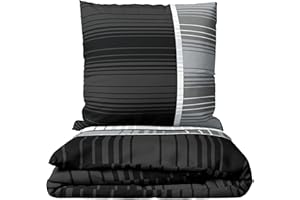 ‎LEONADO VICENTI Leonado Vicenti Bettwäsche aus Atmungsaktiver Mikrofaser Set 135x200 / 155x200 / 155x220 cm Streifen Garnitur Bezug Kissen Decke