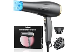 Dekuri Leicht Haartrockner Ionen bewahrt Feuchtigkeit Volumen, Schnelles Trocknen Fön,Föhn mit Diffusor,3 Heiz 2 Gebläsestufen für Haar, für Familie, Reisen,grau (Charcoal Gray)