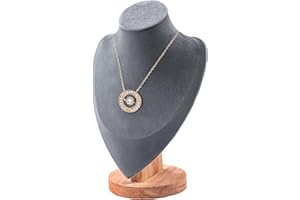 TINGSING Velvet Necklace Display Stand Jewelry Bust Display Stands with Wood Base Mannequin Necklace Pendant Chain Holder Organizer for Jewelry Showcase, Boutiques, Trade Show, Medium, Grey