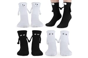Foreverup 4 Pairs Magnetic Socks Hand in Hand Socks, Funny Socks 3D Couple Holding Hands Socks Novelty Socks Friendship Socks Cute Mid Tube Sports Socks, Special Gifts for Women Men