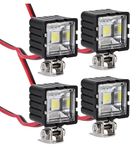 Kit Phares LED Rond Pour Voiture RC 1/10 - Compatible TRX4, SCX10, D90 | 4 LED, 65 Cm De Fil