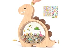 Summidate Dinosaurier Sparschwein aus Holz für Kinder und Jungen, süße Dino Spardose aus Holz für Kleinkinder, kreatives Sparschwein, personalisiertes Geschenk für Kindergeburtstag und Dekoration