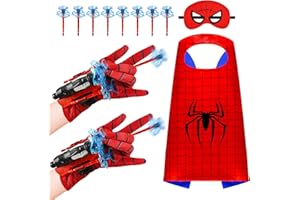 DEREINE Launcher Glove, Glove Launcher Giocattoli, Giocattoli da Polso Set, Spara Ragnatele, Guanti Launcher per Giochi con Mantello e Maschera per Bambini, Regalo di Compleanno per Bambini
