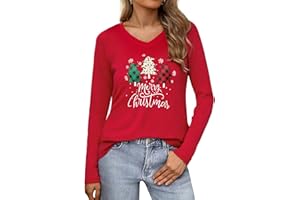 Wayleb Womens Christmas Tops Long Sleeve V Neck Round Neck Stylish Festive Shirts Comfortable Holiday T-Shirts Ladies Xmas Tee Casual Wear UK S-3XL