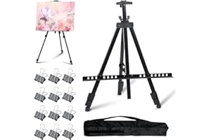 ZSMJAER Chevalet Peinture Aluminium 55-145CM avec 12 Pince à Double Clip et Sac de Rangement, Ultraléger Chevalet Peinture Réglable Chevalet Pliant, Parfaite pour Intérieures et Les de Plein Air