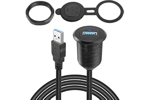 QIANRENON 5Gbps USB 3.0 Filettato Fissaggio Incorporato Auto Impermeabile Cavo USB3.0 Maschio a Femmina Pannello Montaggio prolunga Cavo,LED,AL Alloggiamento,per Cruscotti Auto Barche Moto,2m/6,5ft