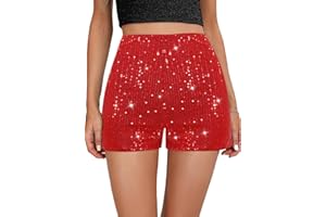 Elenint Damen Stylische Glitzernde Pailletten Shorts Hohe Taille Locker Gerade Bein Shorts Disco Club Festival Rave Kostüm Tanz Shorts