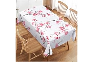 Walmsco Tablecloth Pink Cherry Blossoms Decor For Dining Room Kitchen Rectangular Table Cover 132 * 178cm