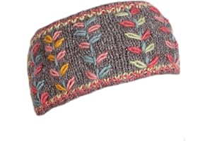 Pacha Mama Bandeau cache-oreilles en laine pour femme avec doublure polaire et fleur brodée - Gris Taille unique Pachamama Commerce équitable