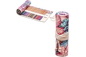 HICAS Funda para Envolver el Lápiz de Lona,Estuche 24/36/48 72 Agujeros para Lápices de Colores,Estuches de Tela Enrollables para Bocetos,Dibujos, Escritura,Hoja de Arce,36 Fori