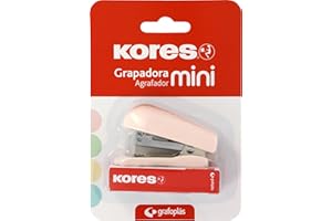 Kores - Mini Grapadora Rosa Soft + 1000 Grapas 24/6, Compatible con 26/6, Capacidad 12 Hojas Papel 80g, 6x4,5x3cm, Distancia Grapado 17mm, Ideal como Material de Oficina, Perfecto para Estuche Escolar