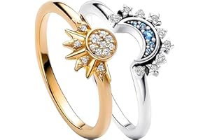 xlwen Anelli Sole e Luna Set Anelli Donna Argento Anell Cuore,Promessa Anello,Anello da donna da Regalare al tuo Ragazzo, Fidanzata, Moglie o Parenti