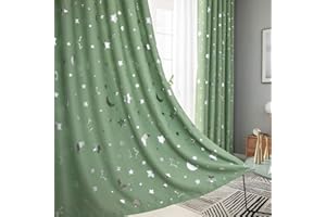 Nyescasa Sternen und Mond Vorhänge 2 Panel Grün Verdunkelungs Vorhänge für Kinder Mädchen Schlafzimmer Wohnzimmer B 100 x H 200 cm Lsolierung Vorhänge
