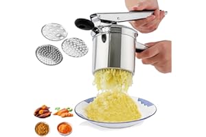 XINXINPHI Machacador de Patatas con 3 Discos Intercambiables, Triturador Papas Acero Inoxidable Profesionales, Exprimidor Zumos Mermelada, Prensador para Puré Patatas, Bebés Frutas, Verduras, Receta Alimentos