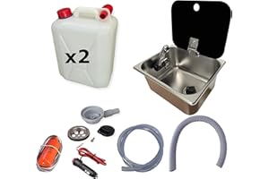 XENPER®️Kit Fregadero Camper Pequeño 32x26 con Tapa GARRAFAS A Elegir – Ideal para Kit Camper Furgoneta, Lavabo Caravana y Cocina Camper, Ideal para Muebles Camper
