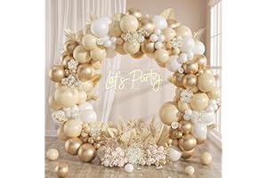 FAIRYMAIDEN Kit Ghirlanda Palloncini Bianco Oro, 128 Pezzi Bianco Sabbia Oro Kit Ghirlanda Palloncini con Palloncino Gold Beige per Feste Compleanno Decorazioni Baby Shower Matrimonio Laurea Anniversario