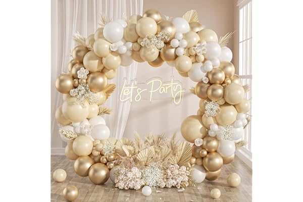 Kit Arche Ballon Beige et Blanc, 128Pcs Guirlande Anniversaire Blancs Avec Balloon Beige Blanc Or pour Decoration Ballon Anniversaire Femme Homme, Mariage Bohème, Bapteme, Baby Shower Garçon Fille