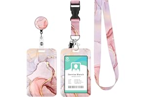 MAUDZLAN Porte Badge avec Cordon Tour de Cou Porte-cartes Swivel Lobster Clasp avec Lanières Rétractables pour Porte Badges d'Identification Clés Caméra Téléphone Portable (Marbre Rose)