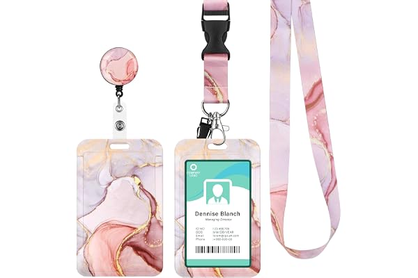 Porte Badge avec Cordon Tour de Cou Porte-cartes Swivel Lobster Clasp avec Lanières Rétractables pour Porte Badges d'Identification Clés Caméra Téléphone Portable (Marbre Rose)