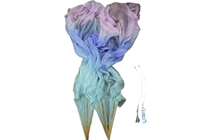Winged Sirenny Spinning Worship Praise Fan Pois 59" (150 cm) in Pairs, Adjustable Lightweight Belly Dance Silk Fan Veil (Pastel Mystery)