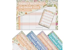 evelay Family Calendar 2025 Month to View 5 Columns A3 When Open Hanging Wall Planner Organiser (Flowers)