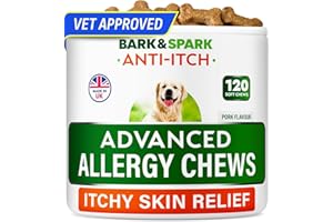 BARK&SPARK Dog Itch & Allergy Support Chews - Skin & Coat Supplement - Omega 3 Fish Oil -Itching & Paw Licking - Dry Skin & Hot Spots - 120ct - Pork